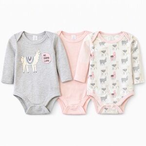 Baby Kiss Girl Long-Sleeve Llama Bodysuits 3PC 12M